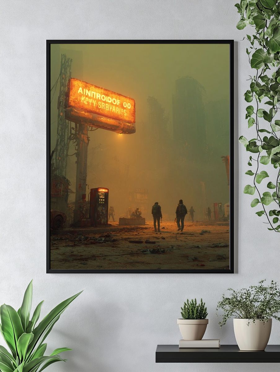 Neon Dystopian Cityscape Poster. — room view 4