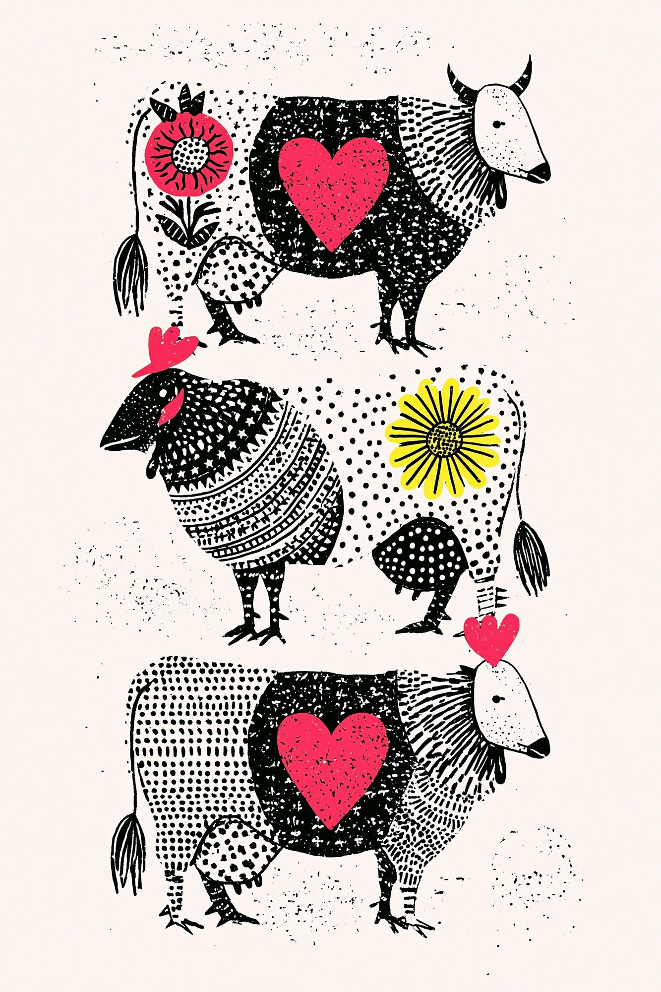 Folk Cow Hearts Illustration Poster. poster detail