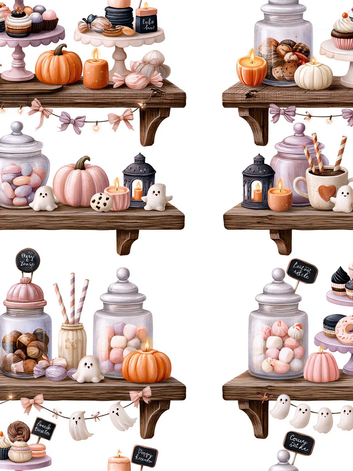 Pastel Halloween Dessert Shelf Illustration Poster. poster detail