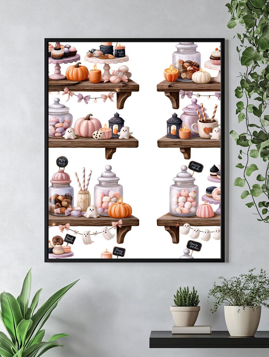 Pastel Halloween Dessert Shelf Illustration Poster. — room view 4