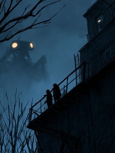 Foggy Giant Encounter Illustration Print. poster print