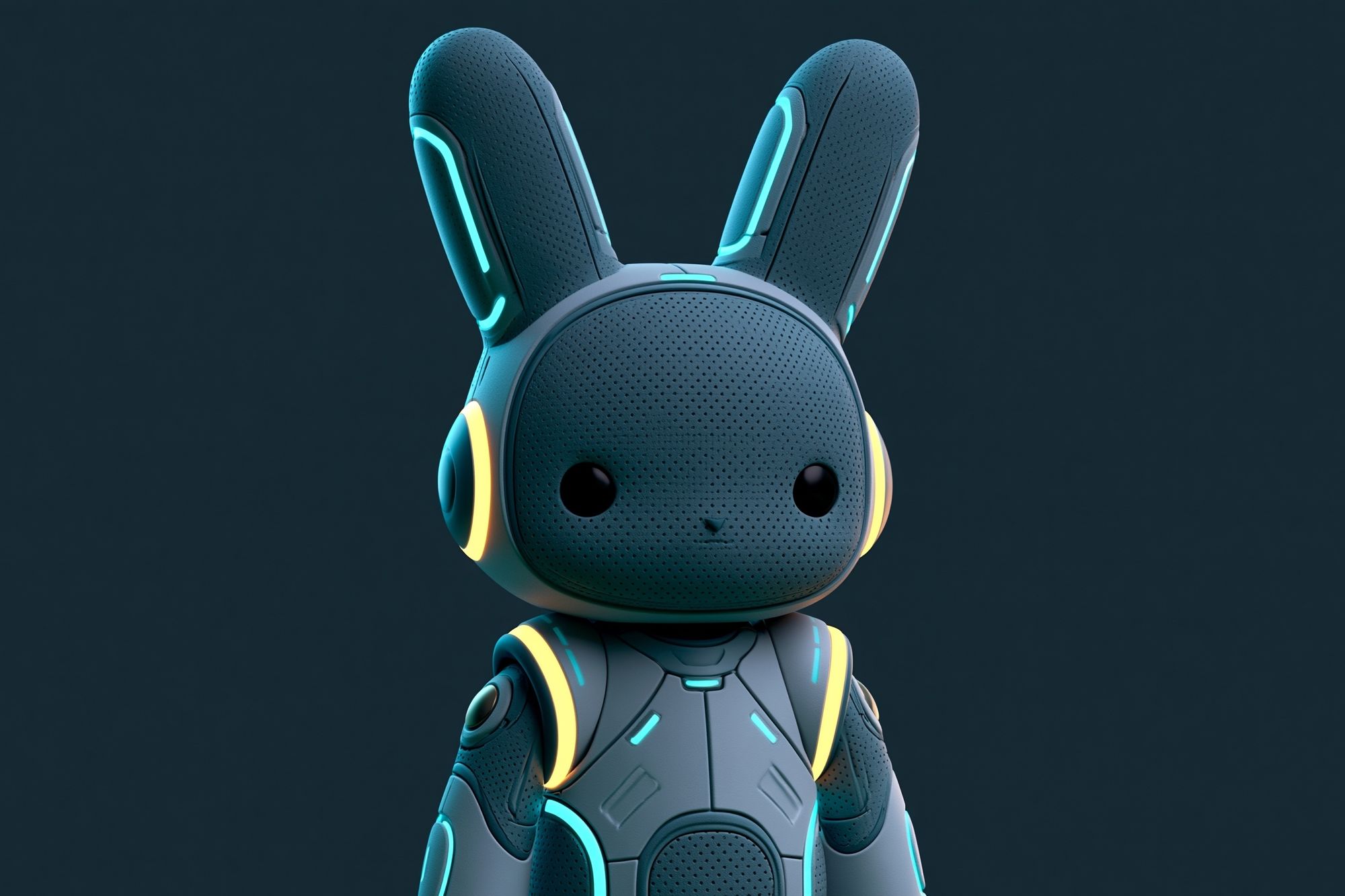 Neon Bunny Robot Illustration Poster. poster — illustration art