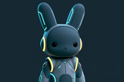 Neon Bunny Robot Illustration Poster. poster print
