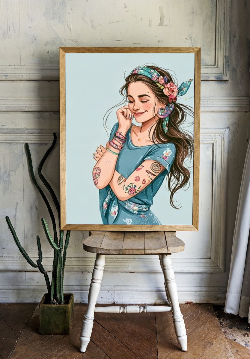 Floral Girl Portrait Illustration Poster. — room view 1