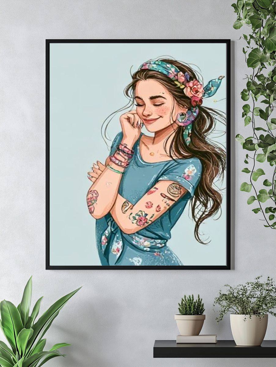 Floral Girl Portrait Illustration Poster. — room view 4