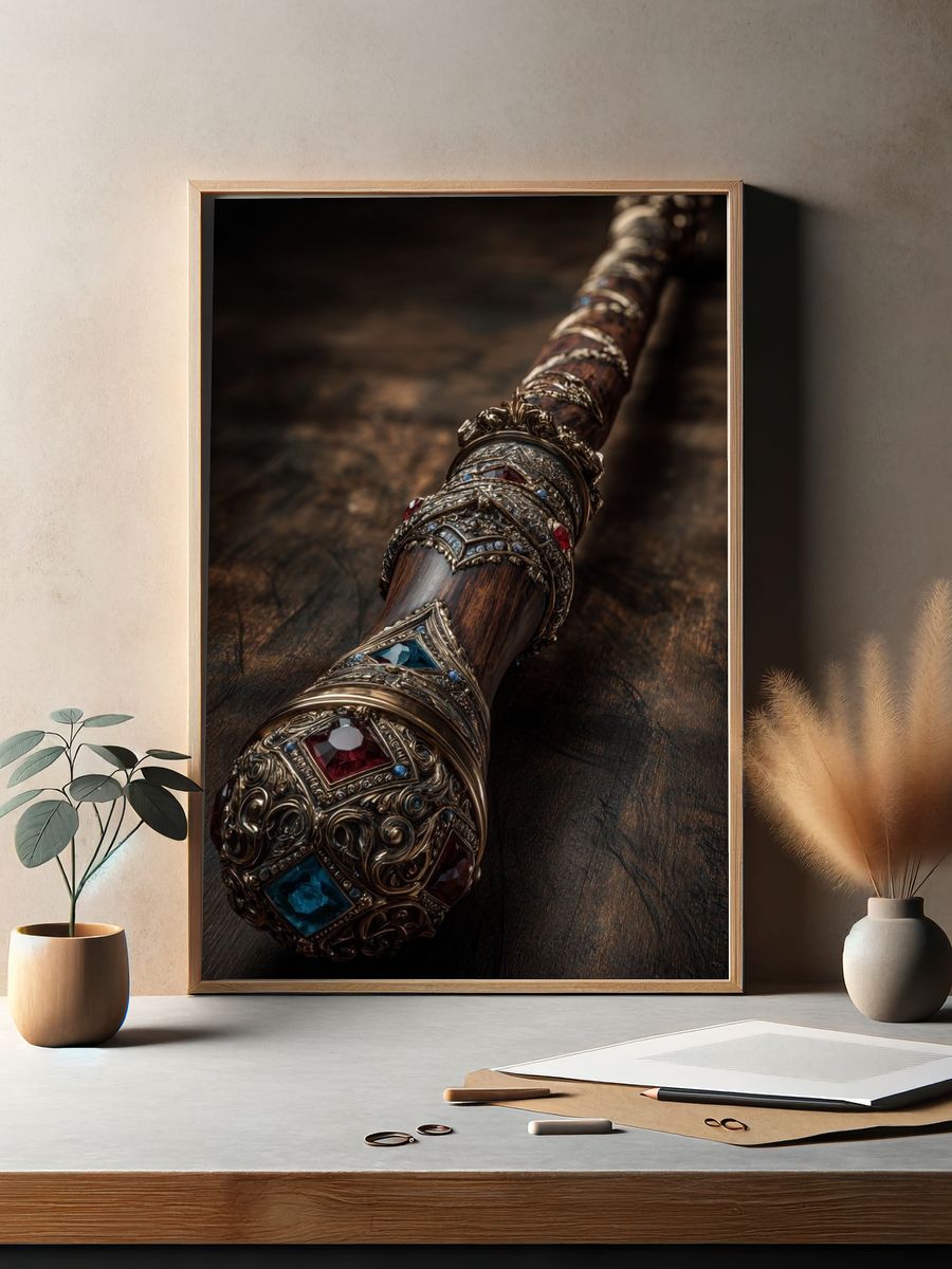 Jeweled Fantasy Staff Illustration Print. — room view 2