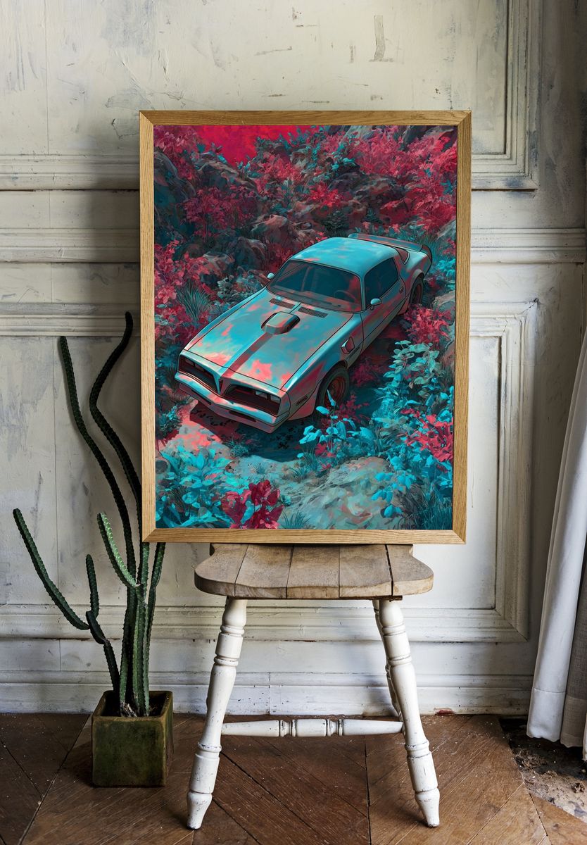 Retro Muscle Car Digital Art Poster. — room view 1