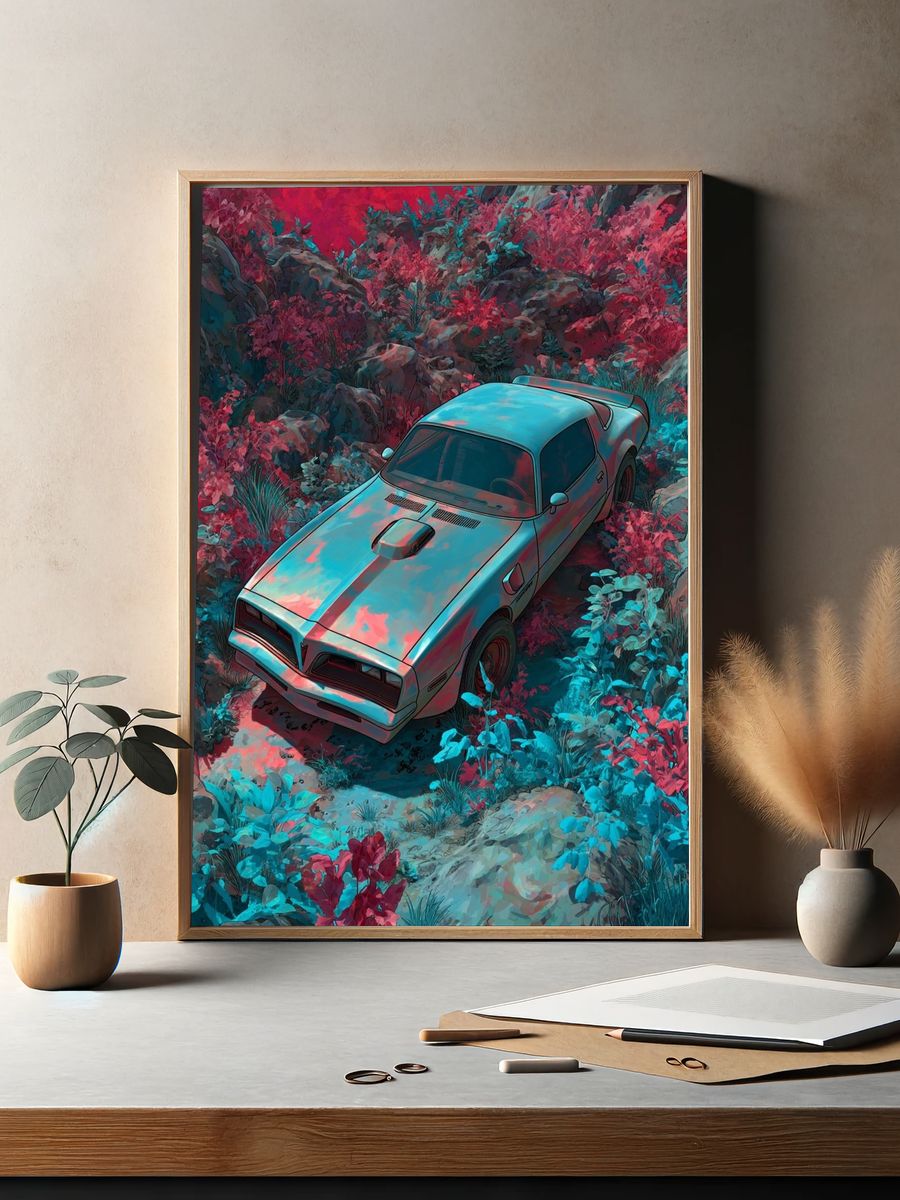 Retro Muscle Car Digital Art Poster. — room view 2
