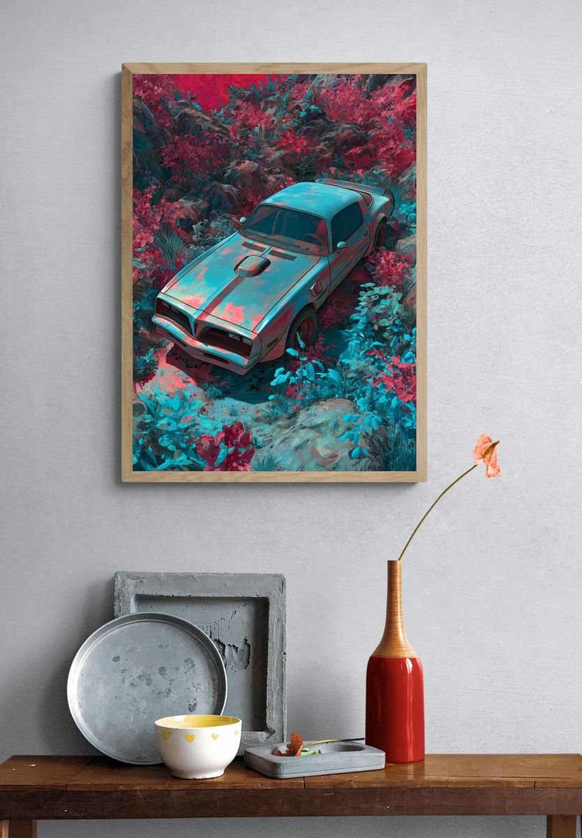 Retro Muscle Car Digital Art Poster. — room view 3