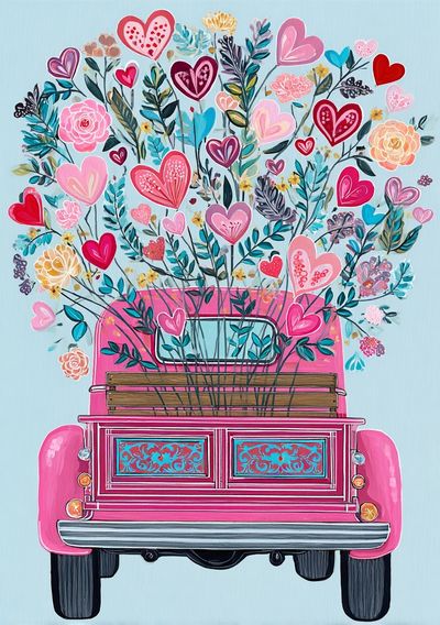 Pink Flower Truck Illustration Poster. poster