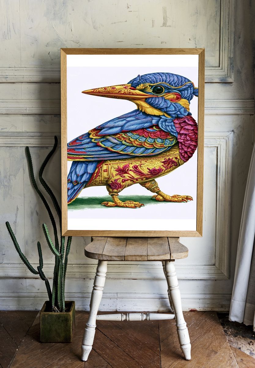 Decorative Kingfisher Illustration Poster. — room view 1