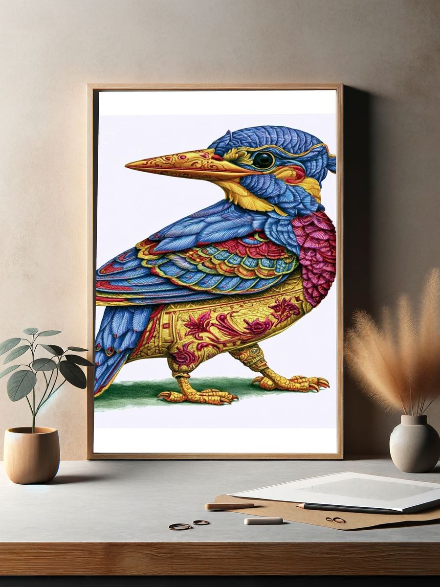 Decorative Kingfisher Illustration Poster. — room view 2