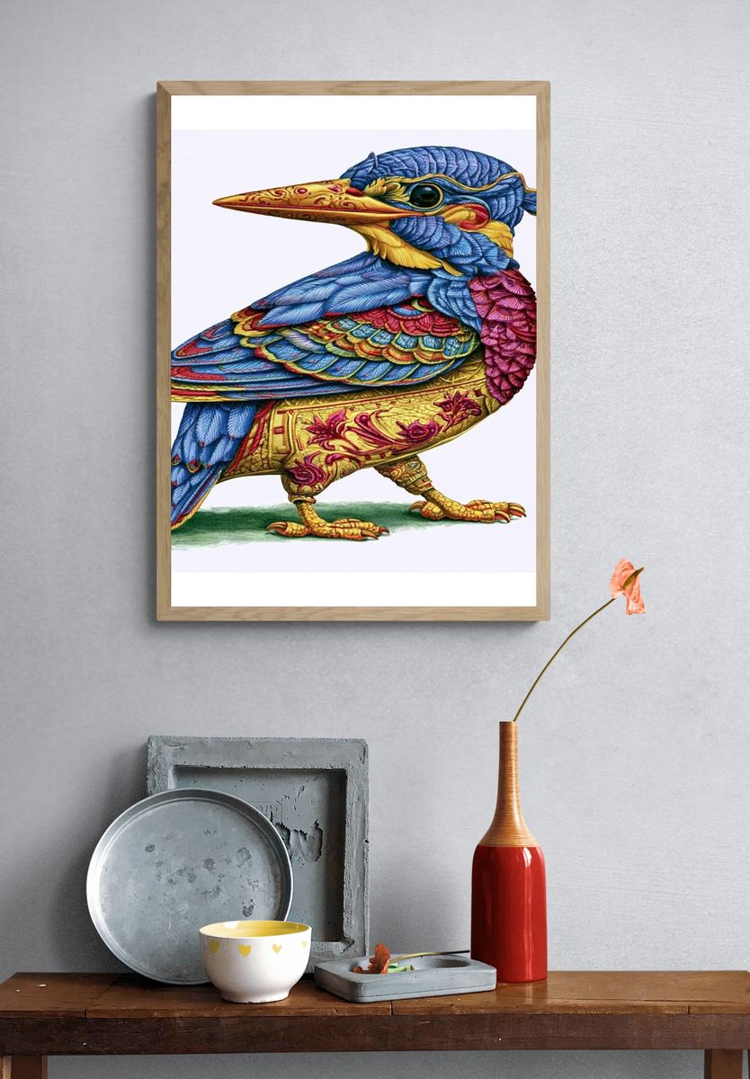 Decorative Kingfisher Illustration Poster. — room view 3
