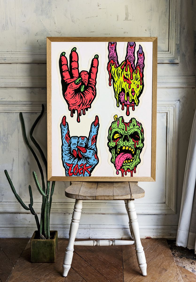 Neon Horror Hand Signs Poster. — room view 1
