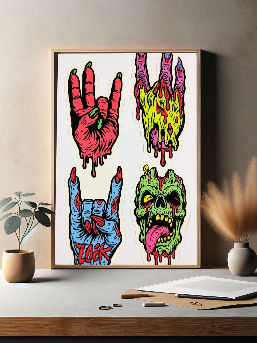 Neon Horror Hand Signs Poster. — room view 2