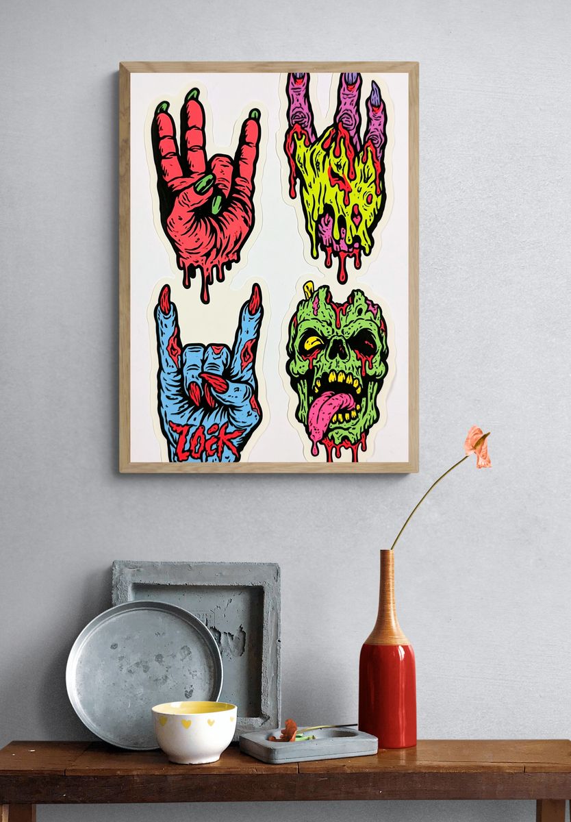 Neon Horror Hand Signs Poster. — room view 3