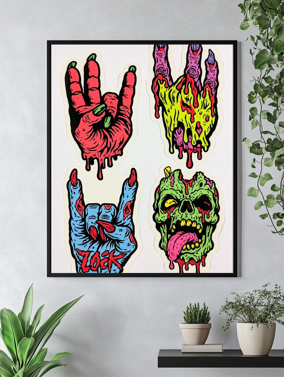 Neon Horror Hand Signs Poster. — room view 4