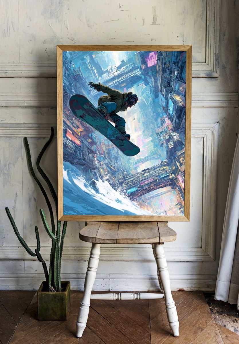 Cyberpunk Snowboard Ride Poster. — room view 1