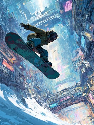 Cyberpunk Snowboard Ride Poster. poster print
