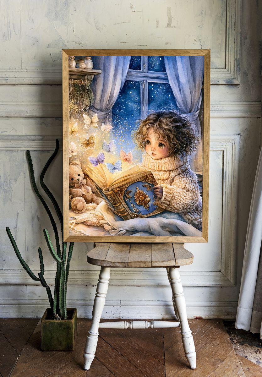 Storybook Girl and Butterflies Print. — room view 1