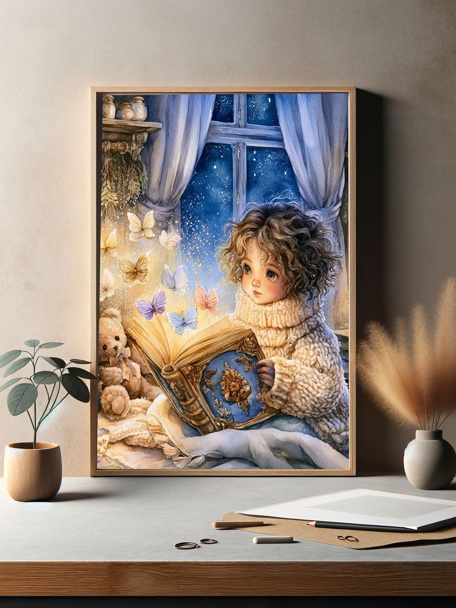 Storybook Girl and Butterflies Print. — room view 2
