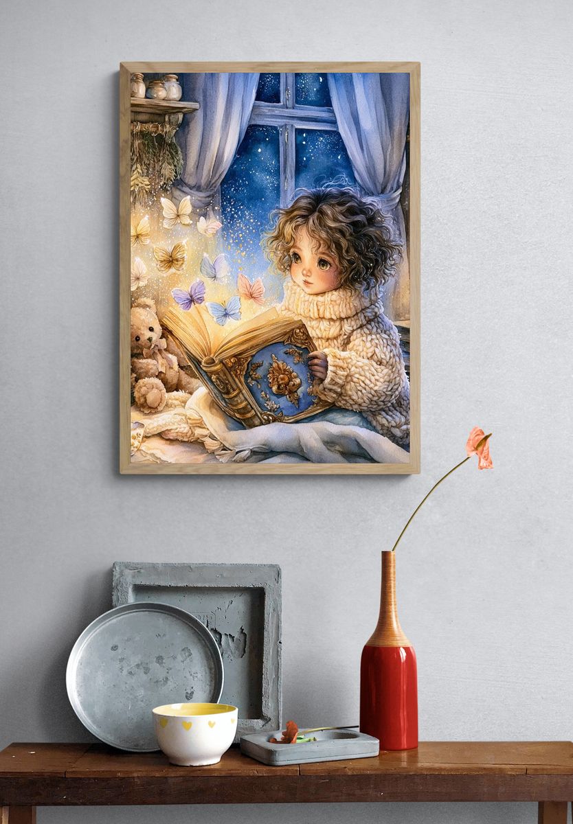 Storybook Girl and Butterflies Print. — room view 3