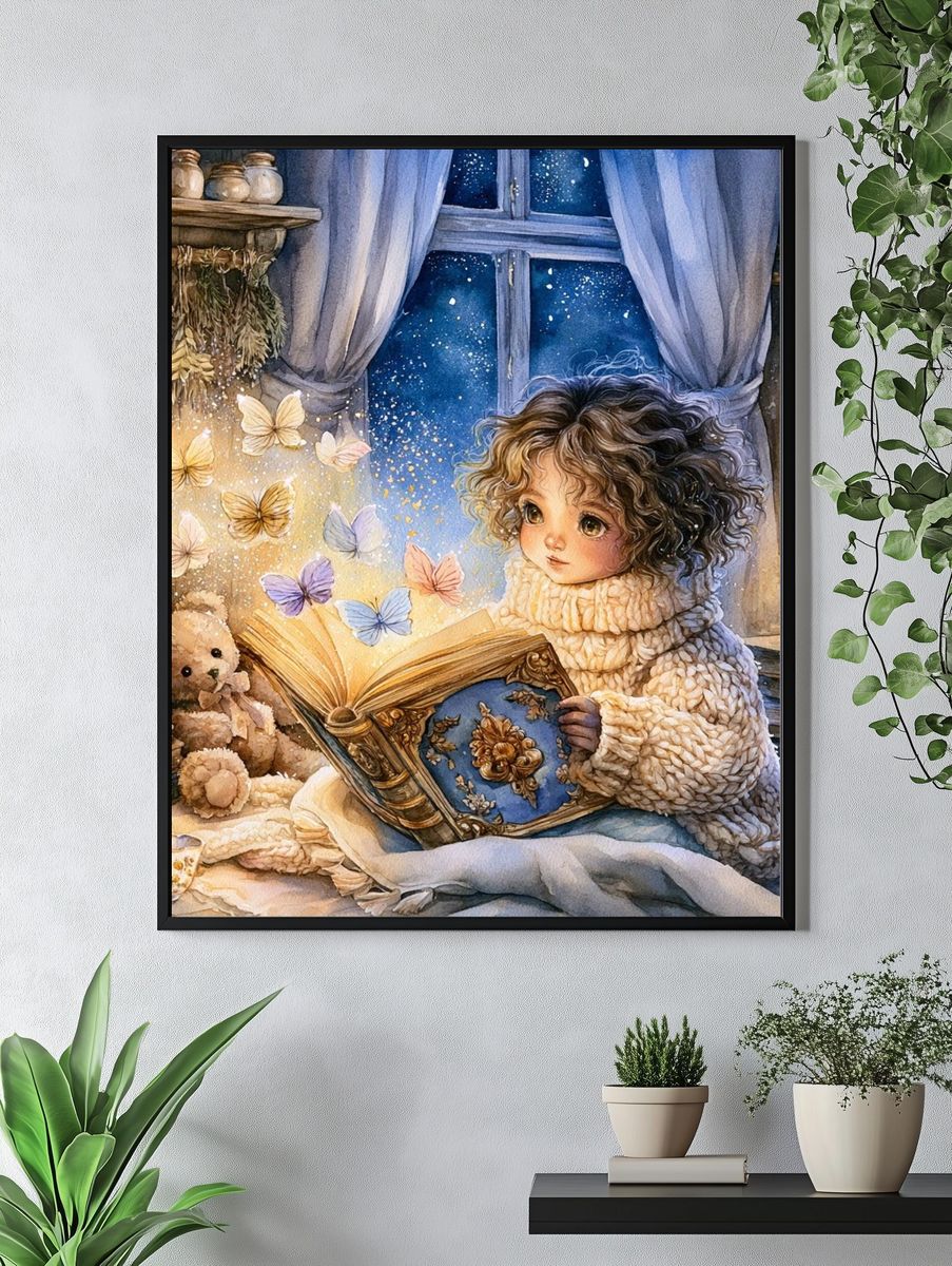 Storybook Girl and Butterflies Print. — room view 4