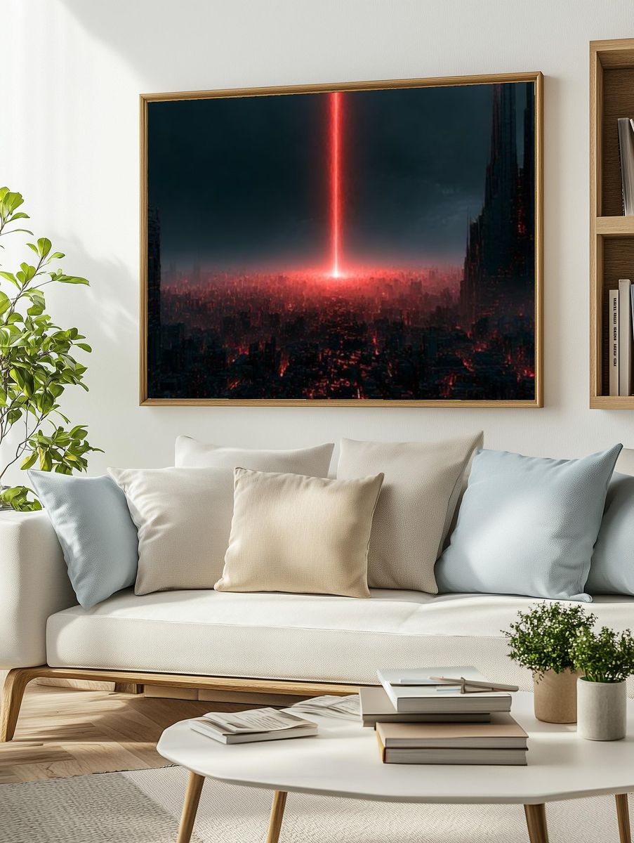 Neon Dystopian Cityscape Poster. — room view 2