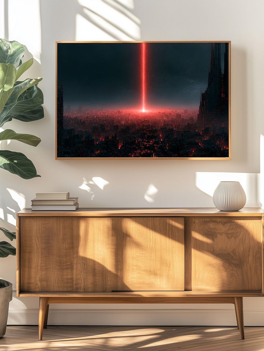 Neon Dystopian Cityscape Poster. — room view 3