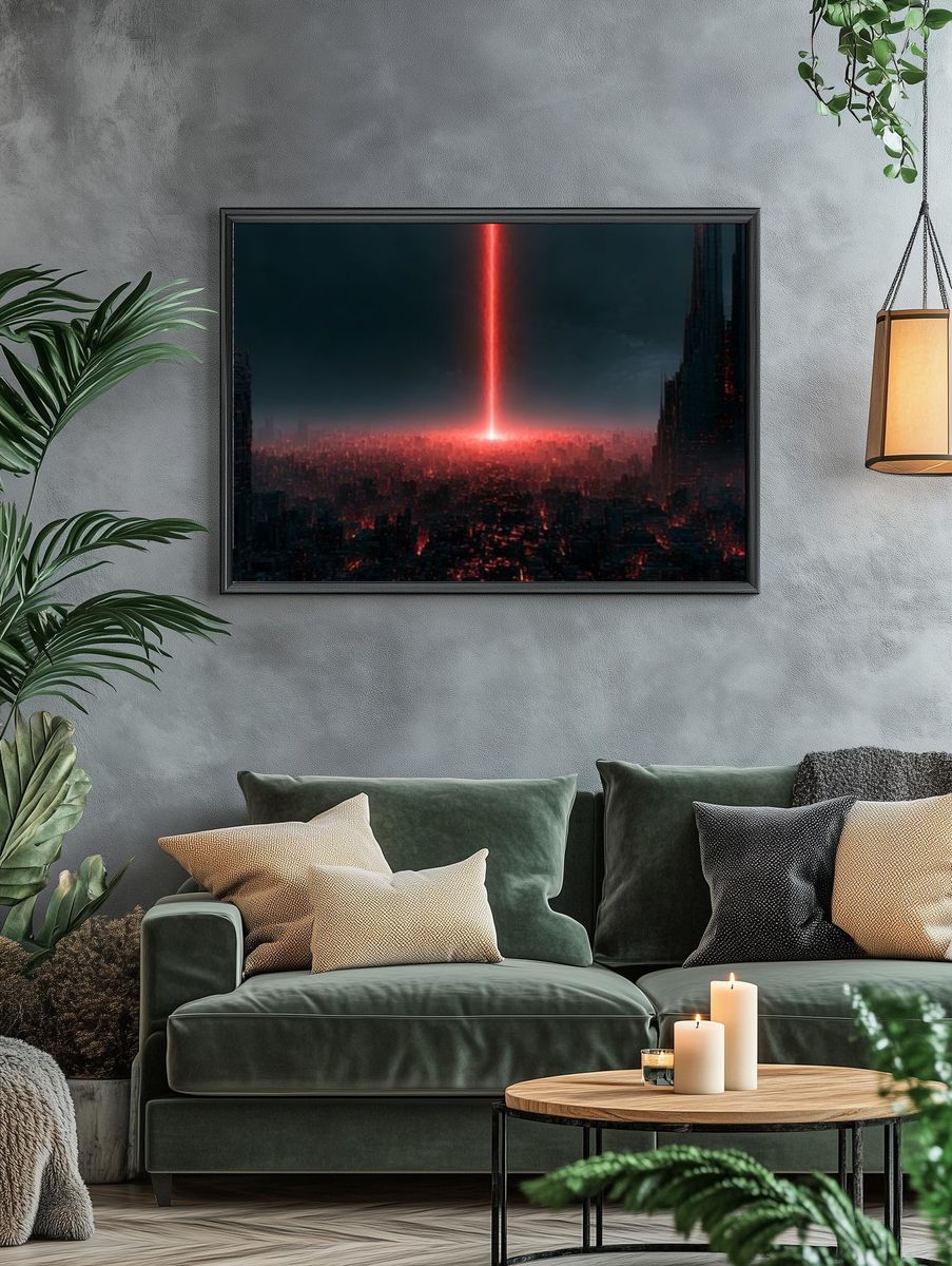 Neon Dystopian Cityscape Poster. — room view 4
