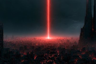Neon Dystopian Cityscape Poster. poster print