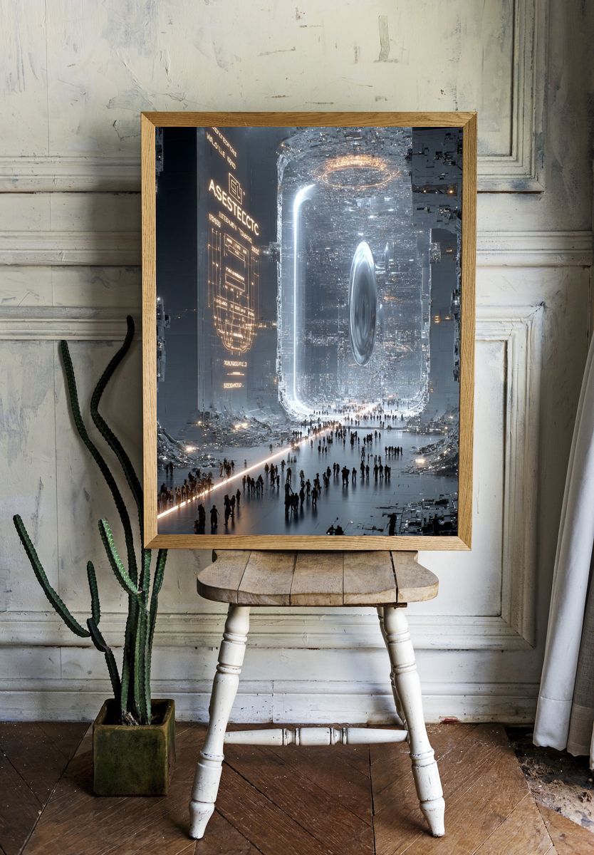 Futuristic Portal Cityscape Poster. — room view 1