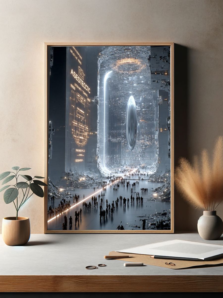 Futuristic Portal Cityscape Poster. — room view 2