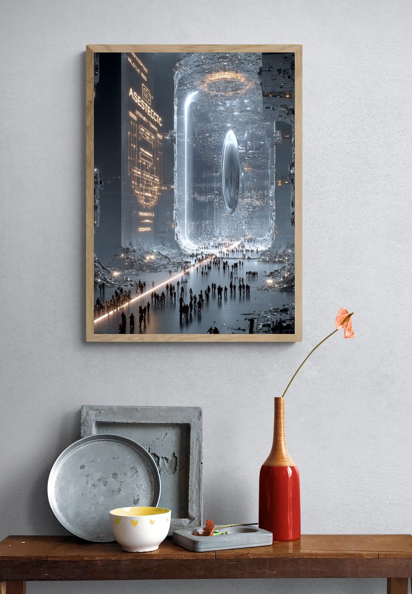 Futuristic Portal Cityscape Poster. — room view 3