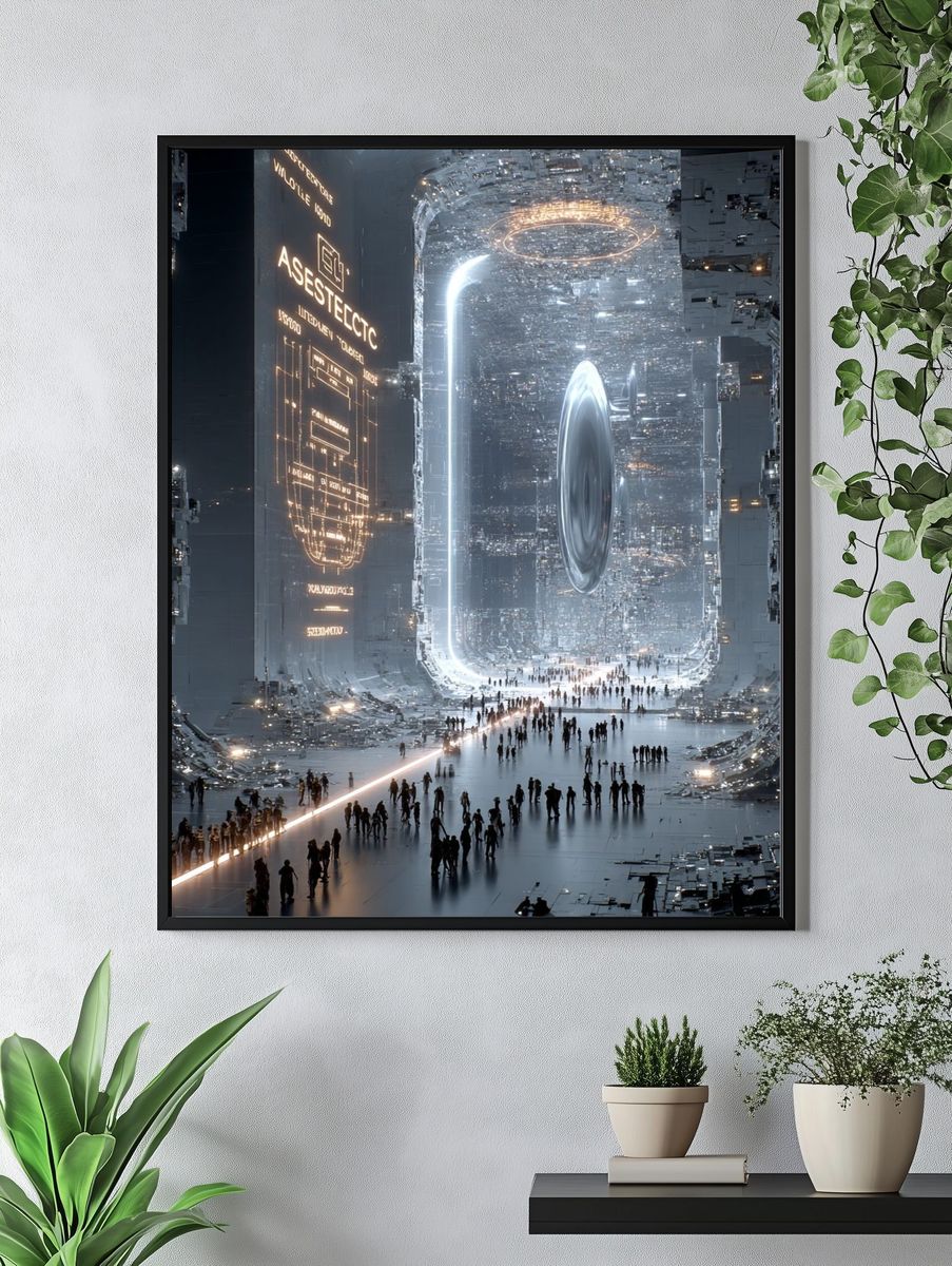 Futuristic Portal Cityscape Poster. — room view 4