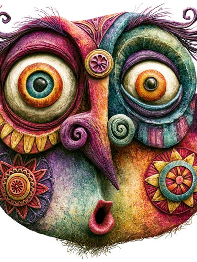 Whimsical Mask Face Illustration Poster. poster print