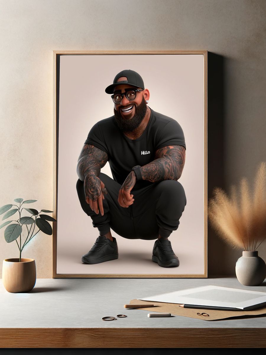 Smiling Tattooed Man Portrait Print. — room view 2