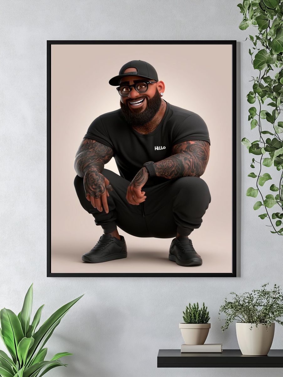 Smiling Tattooed Man Portrait Print. — room view 4