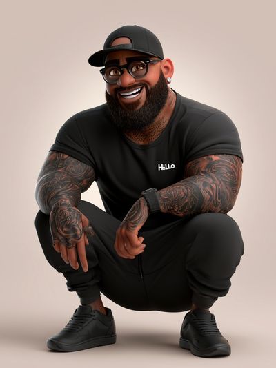 Smiling Tattooed Man Portrait Print. poster print