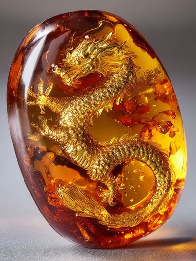 Golden Dragon Amber Poster. poster print