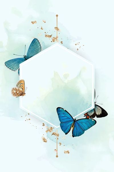 Hexagon frame blue butterflies patterned. poster print