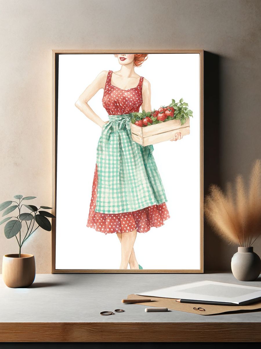 Retro Pin-Up Market Girl Print. — room view 2