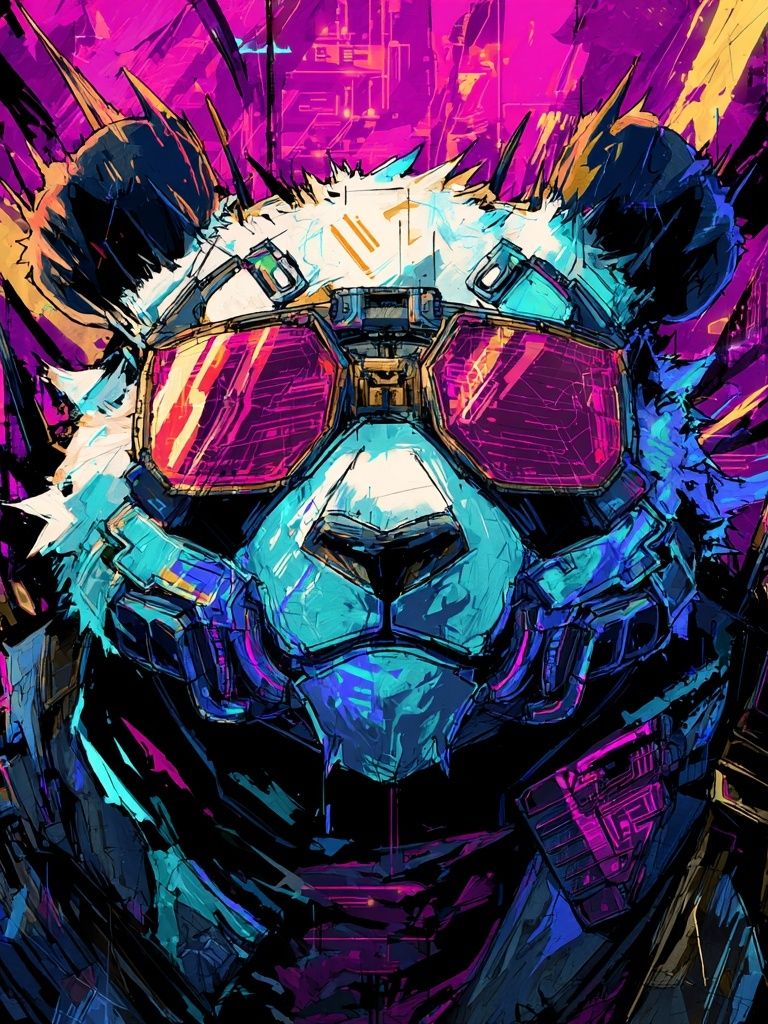 Cyberpunk Panda Digital-Art Poster. poster detail