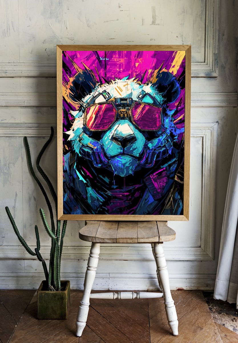 Cyberpunk Panda Digital-Art Poster. — room view 1