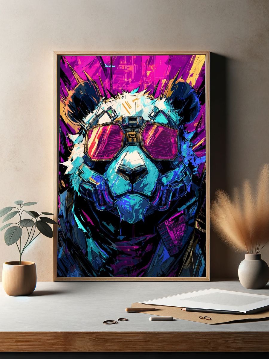 Cyberpunk Panda Digital-Art Poster. — room view 2