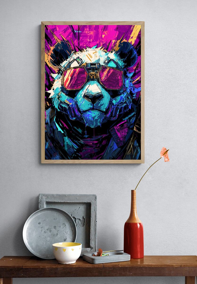 Cyberpunk Panda Digital-Art Poster. — room view 3