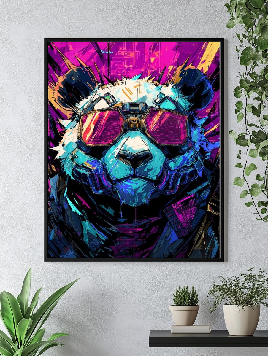 Cyberpunk Panda Digital-Art Poster. — room view 4
