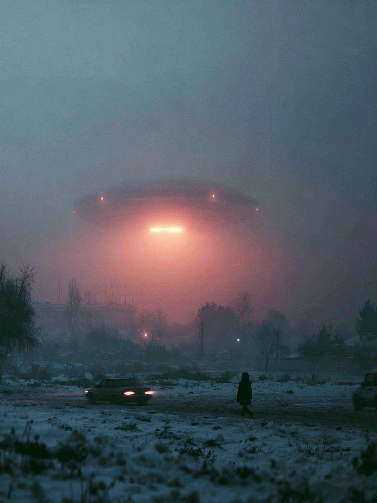 Foggy UFO Landing — Sci-Fi Print. poster detail