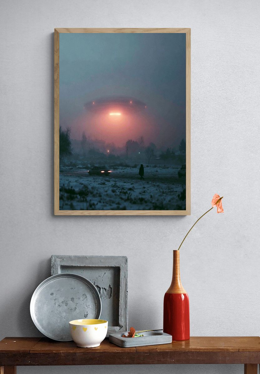 Foggy UFO Landing — Sci-Fi Print. — room view 3