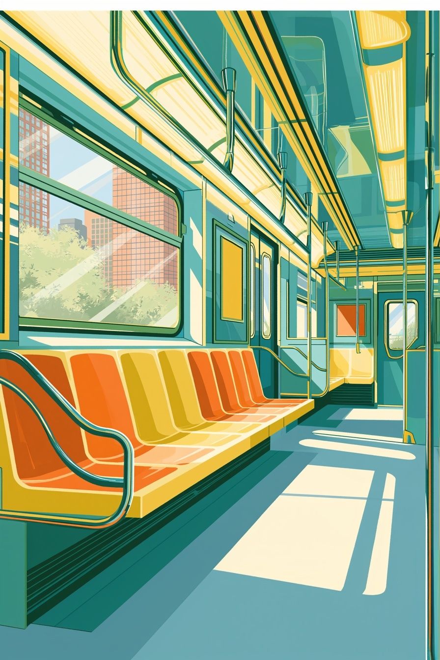 Sunlit Subway Interior Illustration Poster. poster detail